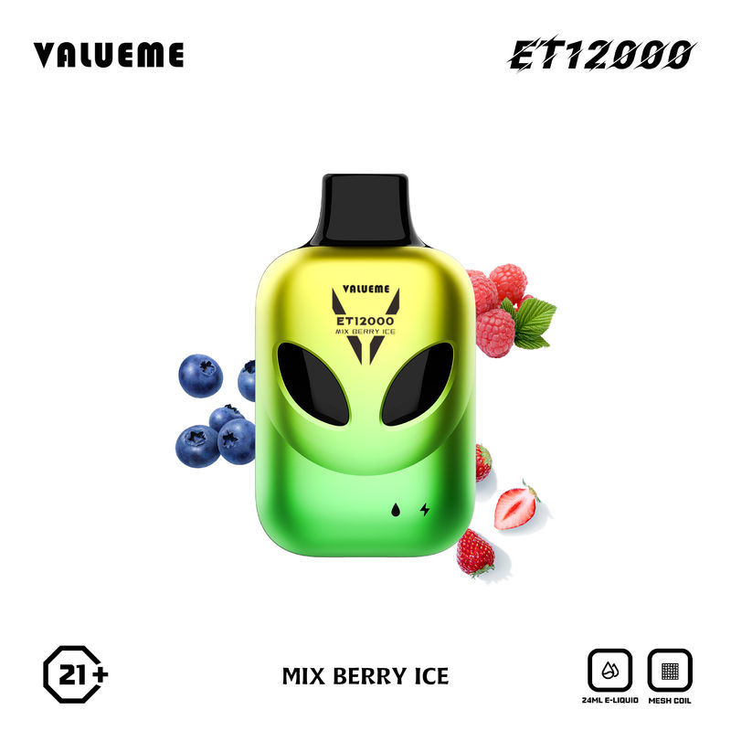 Valueme ET12000 12000 Puff Vape Mesh Coil 24ml E Liquid LED Rechargeable Disposable Vape